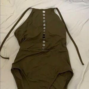 M One piece army green basic minimal swim swimsuit